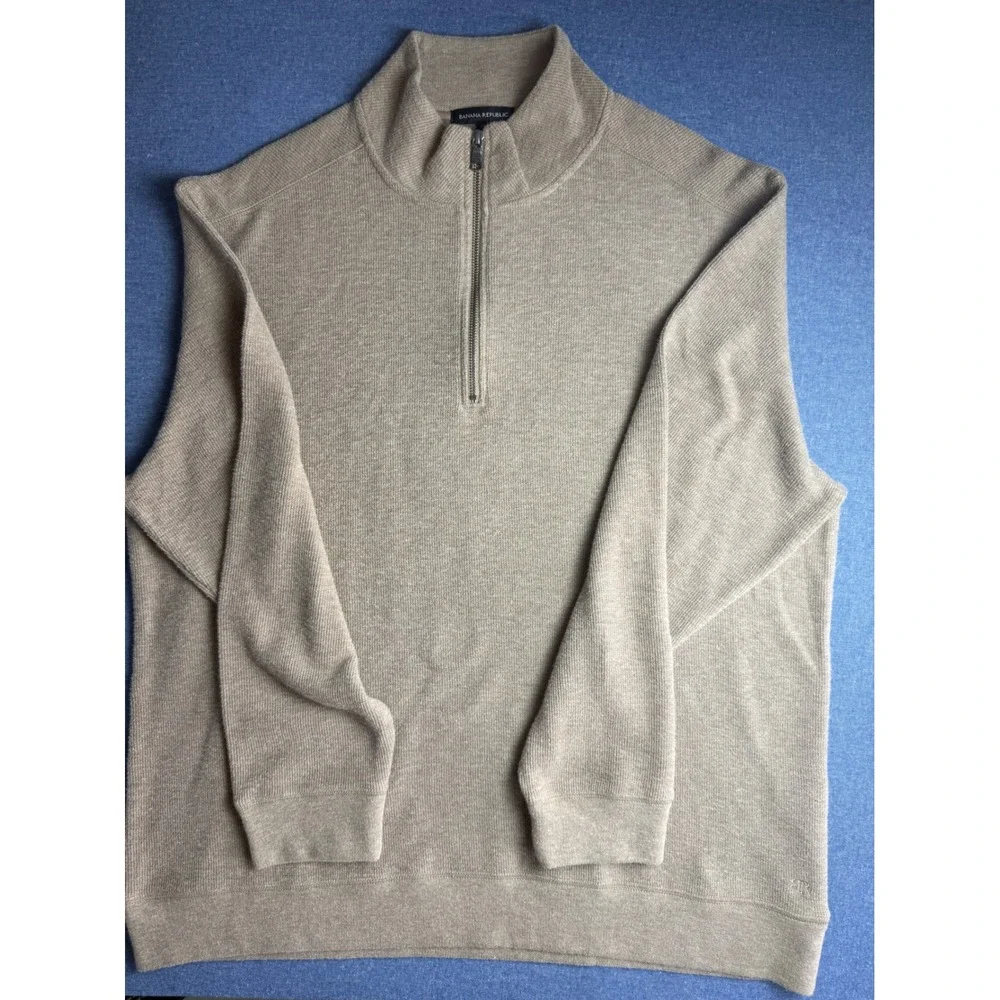Banana Republic Mens XXL Tan Heather Quarter Zip Pullover Sweater 1799236 F24